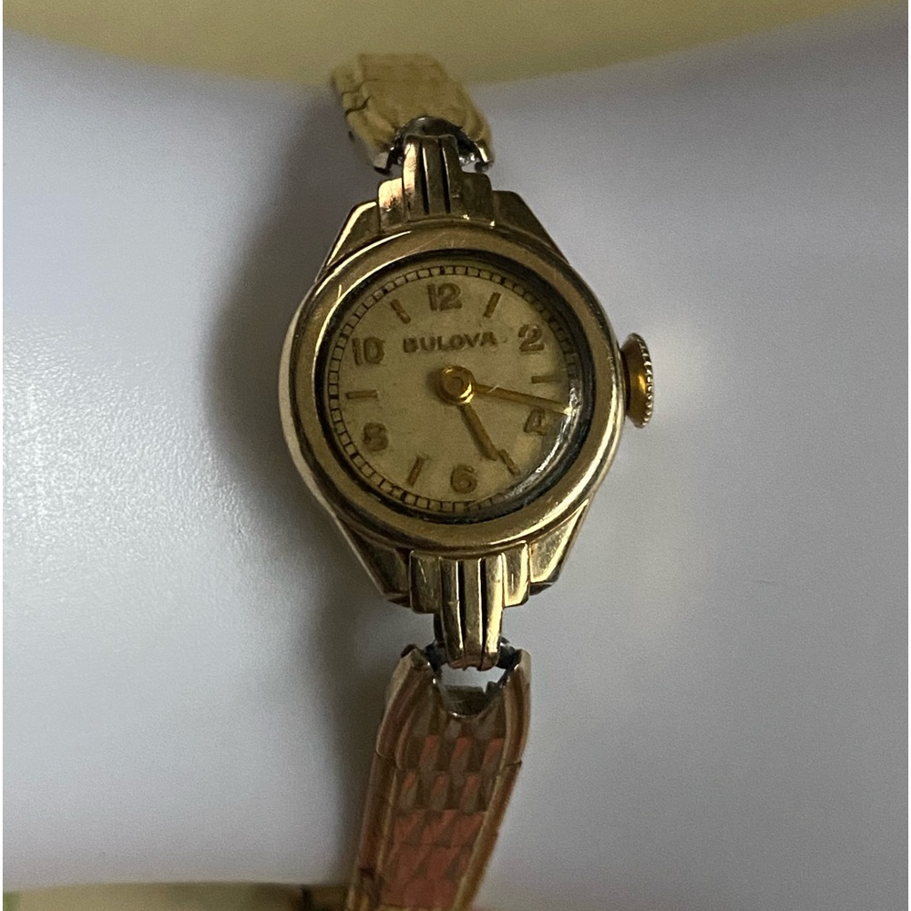 Vintage Bulova  10k Rolled Gold Manualwind Ladies Coctail Watch. Works!